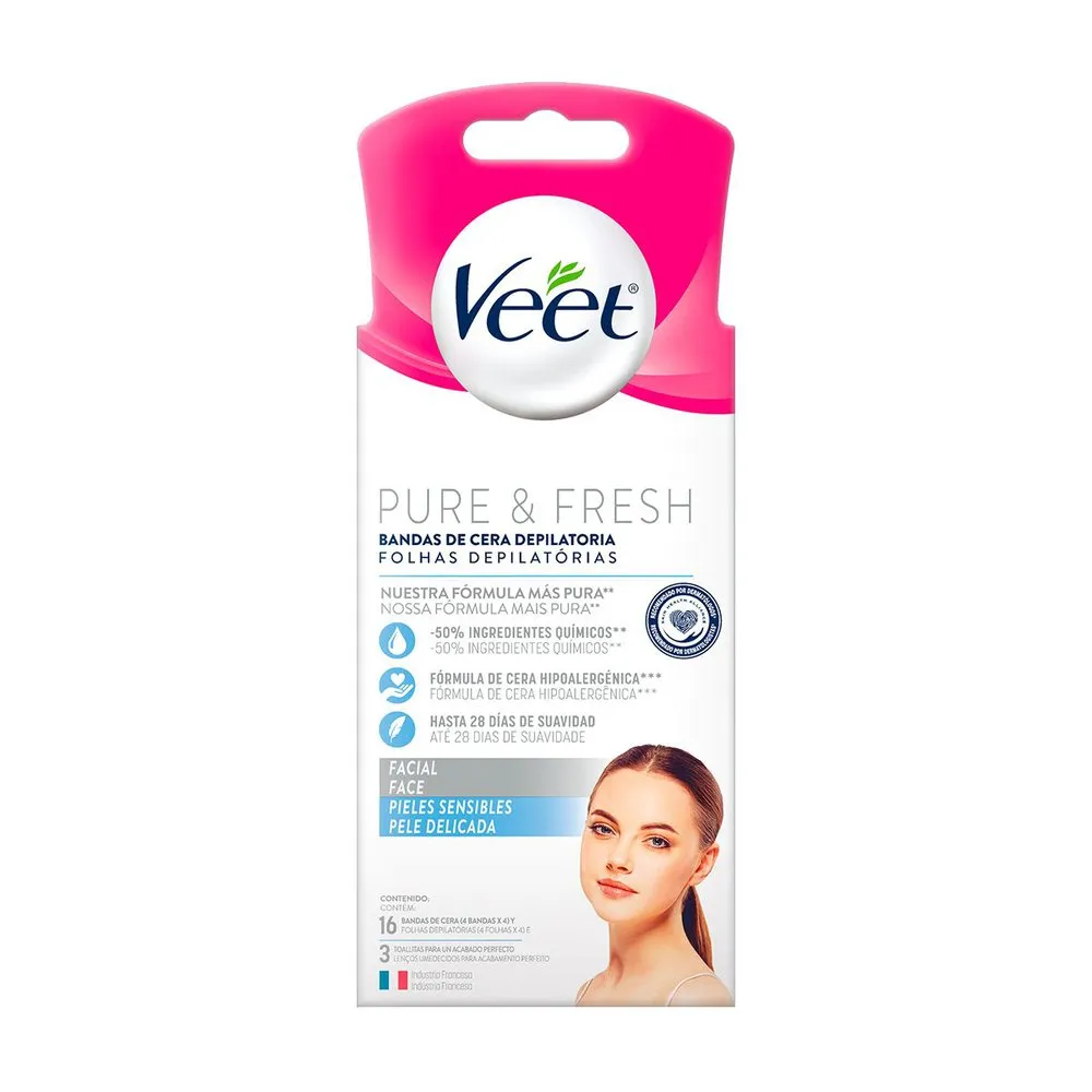 Folhas Depilatórias Veet Pure & Fresh Facial Pele Sensível 16 Unidades — foto 2