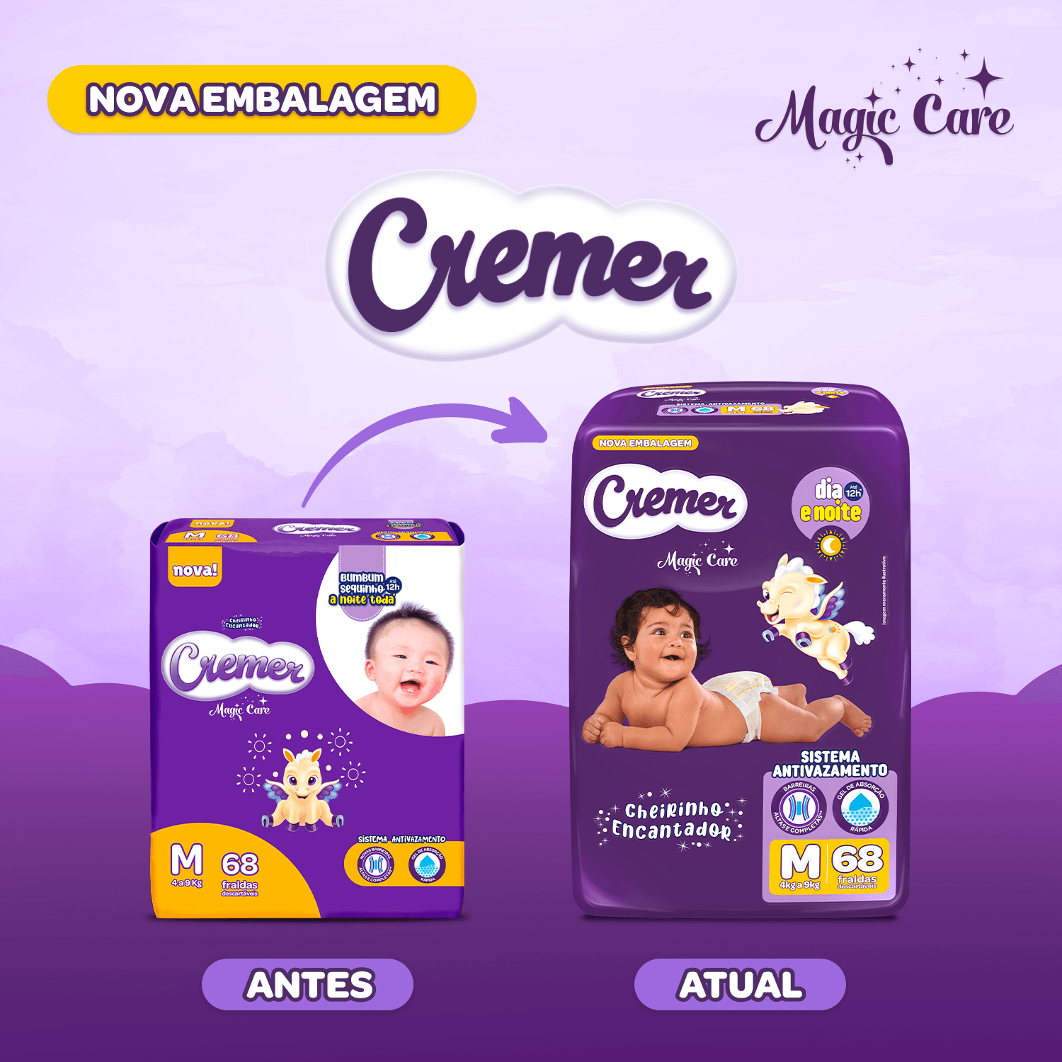 Fralda Cremer Magic Care Dia e Noite M 68 Unidades — foto 3