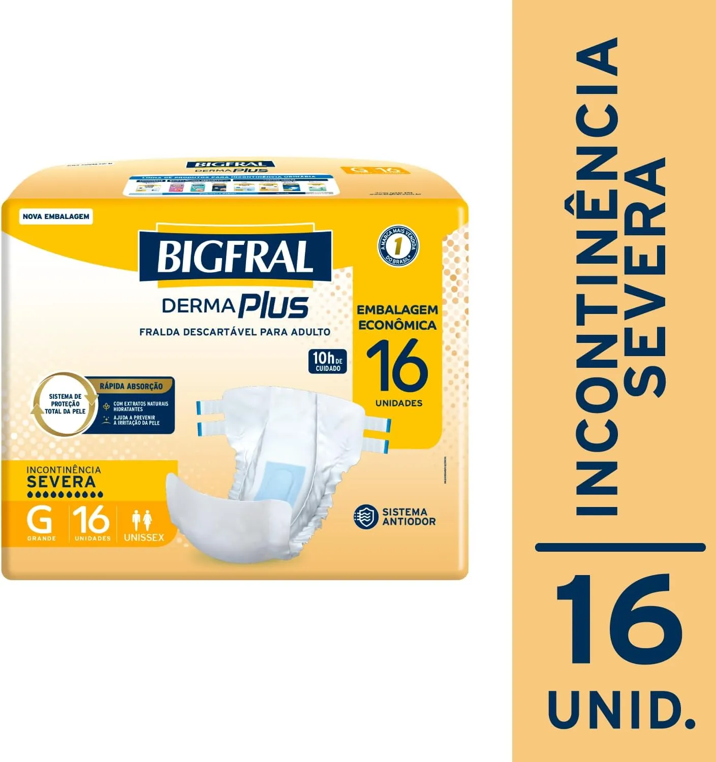Fralda Geriátrica Descartável Bigfral Derma Plus Incontinência Urinária Severa G 16 Unidades