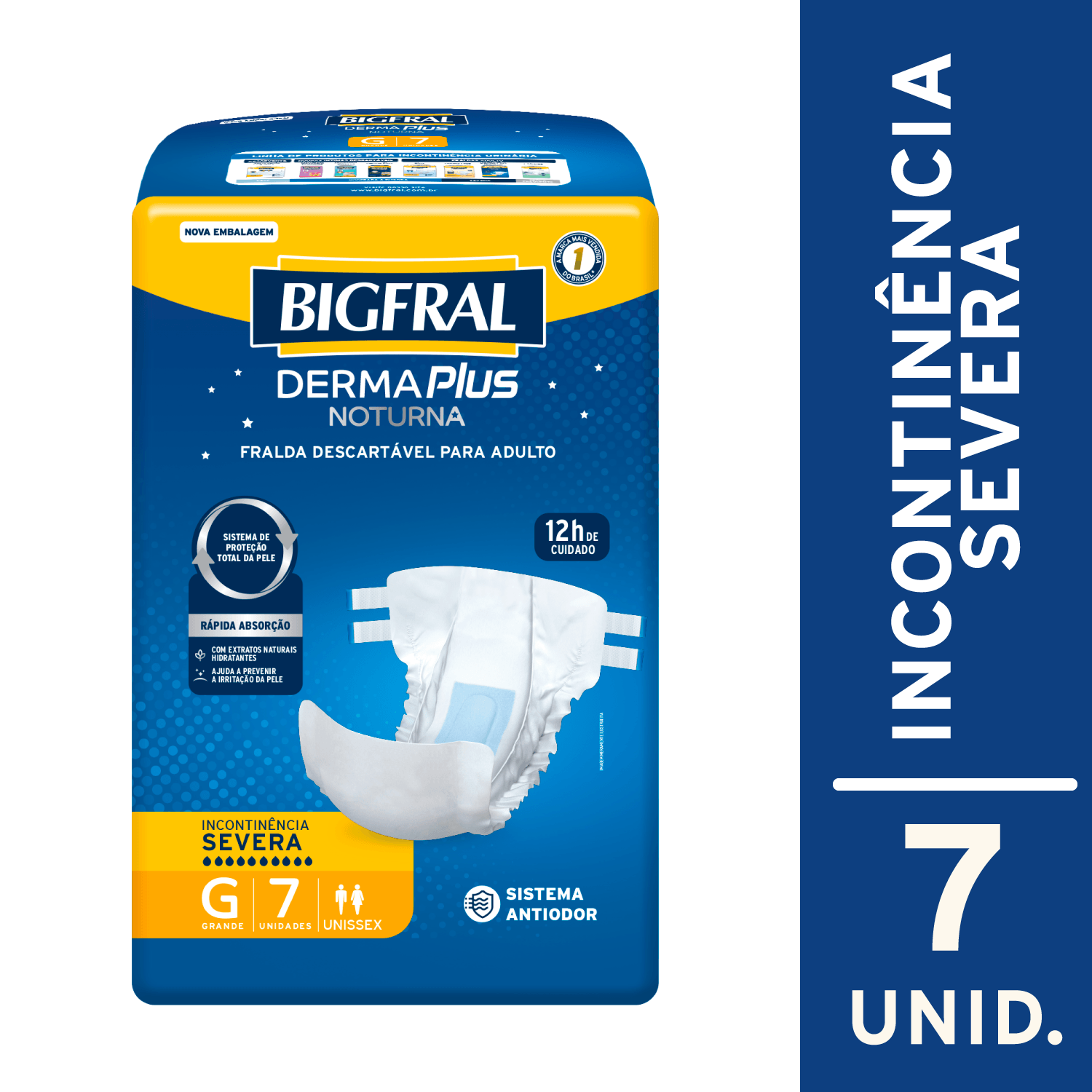 Fralda Geriátrica Descartável Bigfral Derma Plus Noturna Incontinência Urinária Severa G 7 Unidades
