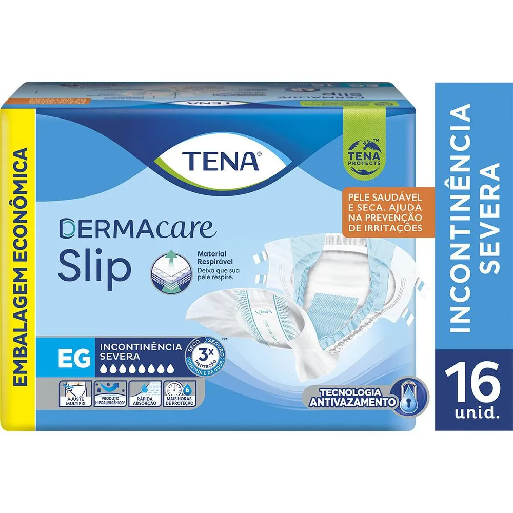Fralda Geriátrica Descartável Tena Dermacare Slip Incontinência Urinária Severa EG 16 Unidades