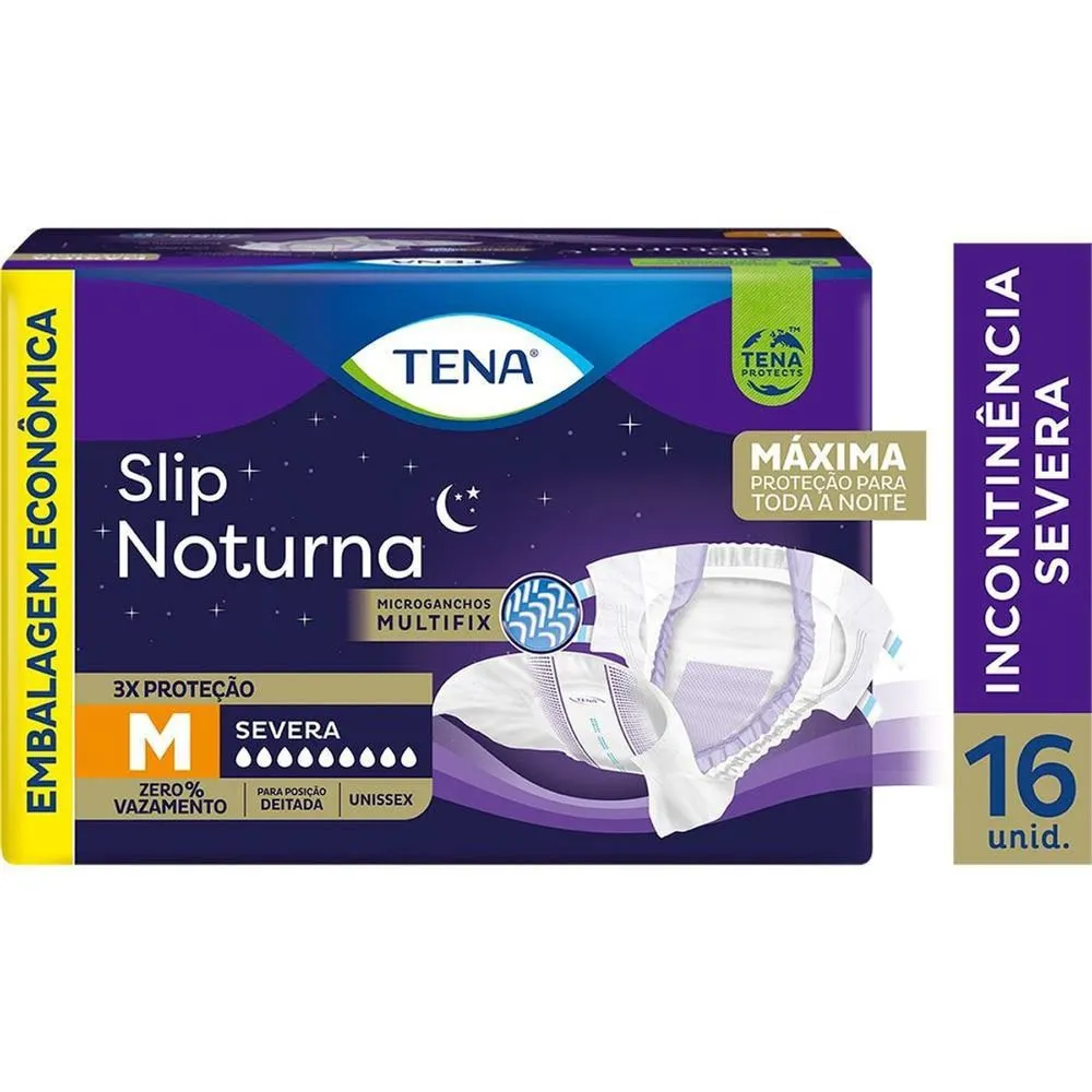 Fralda Geriátrica Descartável Tena Slip Noturna Incontinência Urinária Severa M 16 Unidades