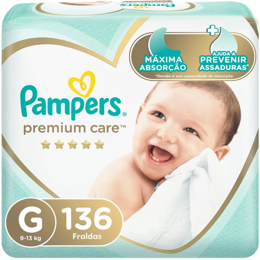 Fralda Pampers Premium Care Topíssima - G - 136 Unidades