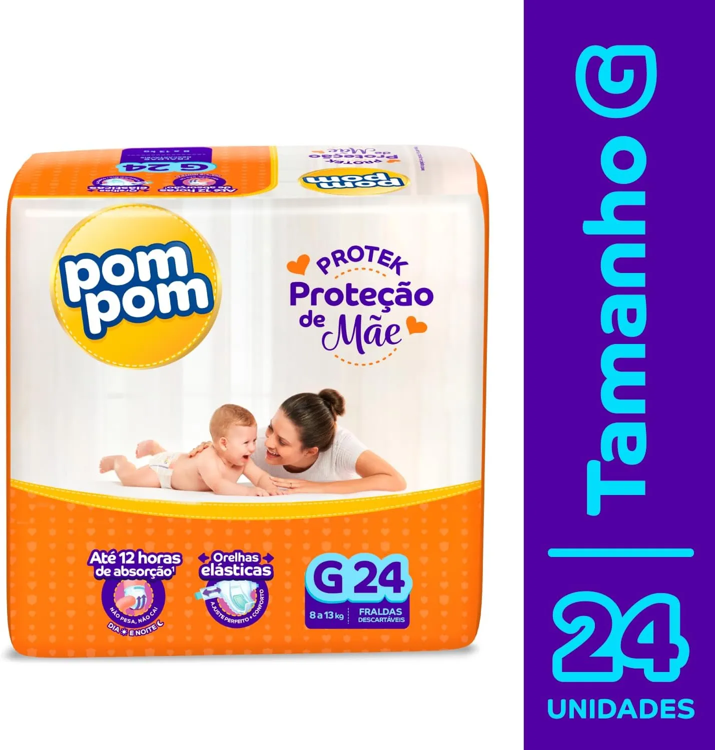 Fralda Pom Pom Protek Proteção de Mãe G 24 Unidades — foto 2