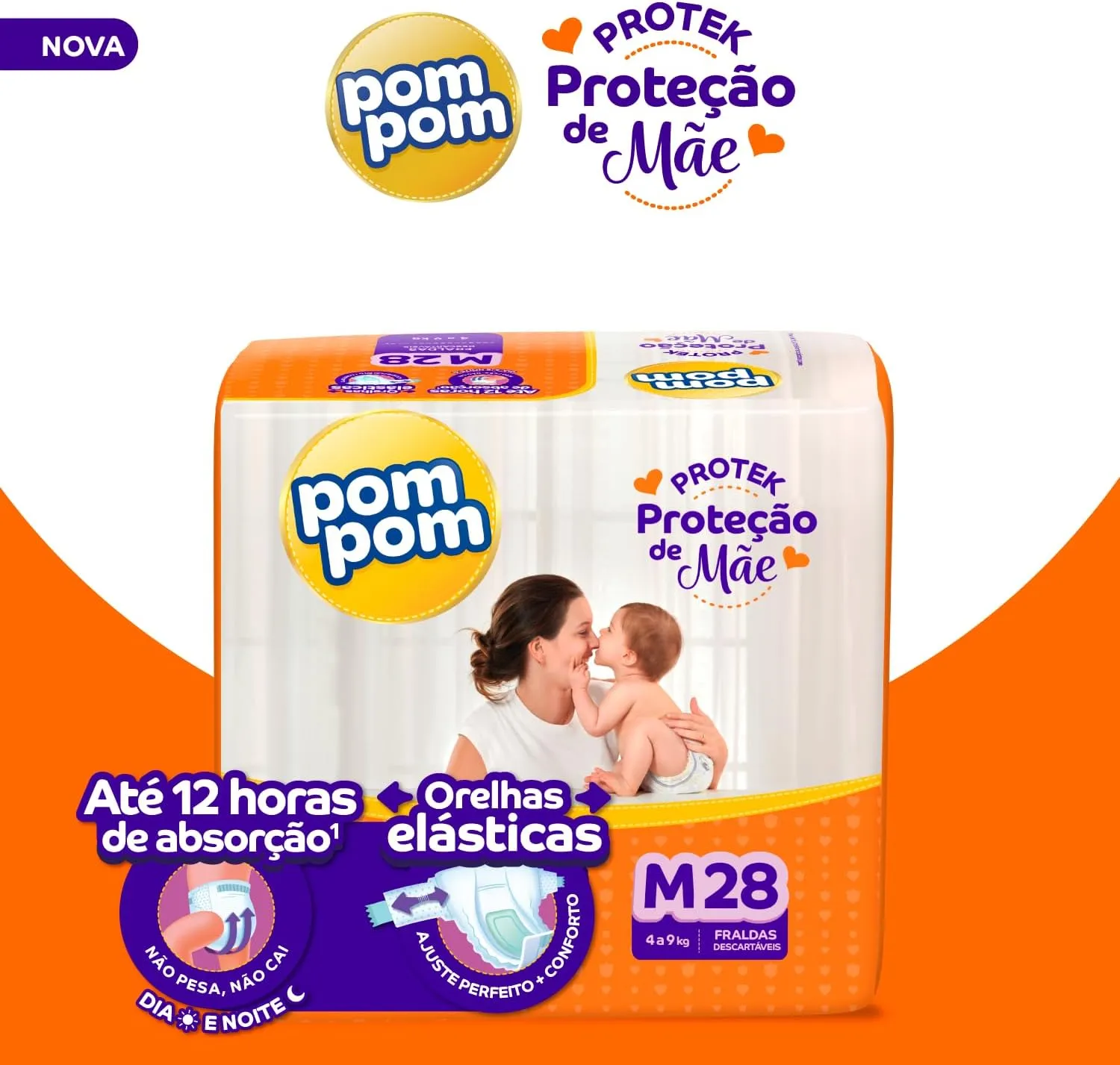 Fralda Pom Pom Protek Proteção de Mãe M 28 Unidades — foto 3