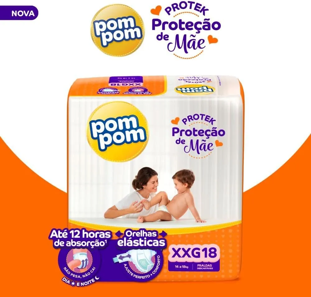 Fralda Pom Pom Protek Proteção de Mãe XXG 18 Unidades — foto 3