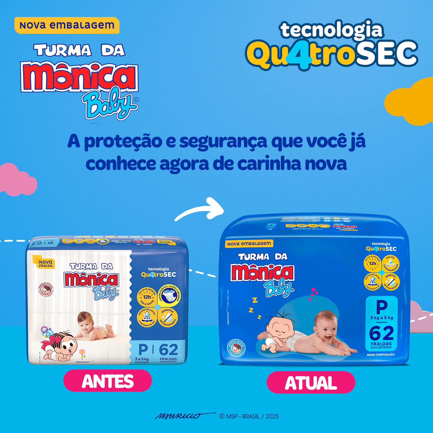 Fralda Turma da Mônica Baby Mega P 62 Unidades — foto 3