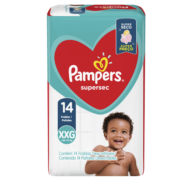 Fraldas Pampers Super Sec - 14 Unidades - Tamanho XXG