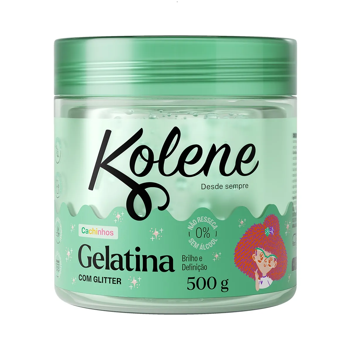 Gelatina para Cabelos Infantil Kolene Cachinhos Brilho e Definição com Glitter Maçã Verde 500g