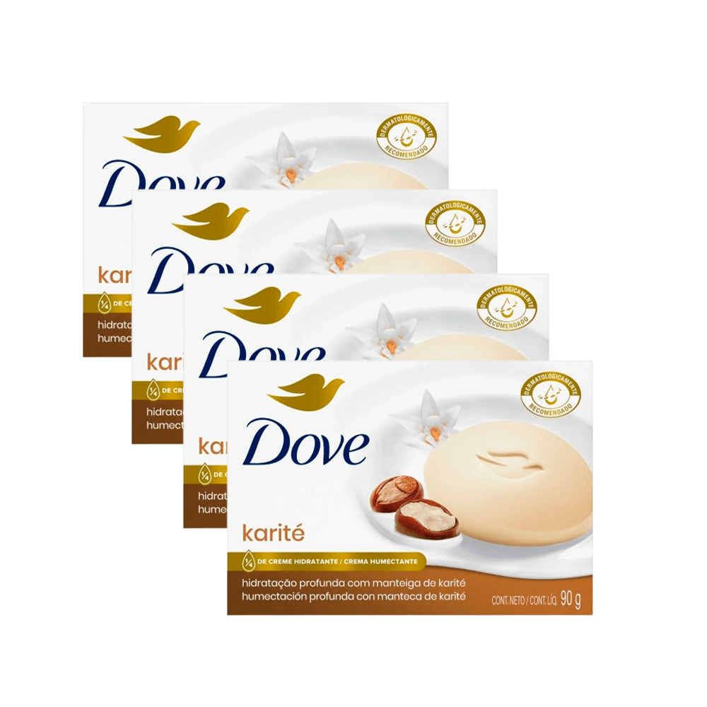 Kit 4 Uni Sabonete em Barra Dove Karité e Baunilha 90g Cada