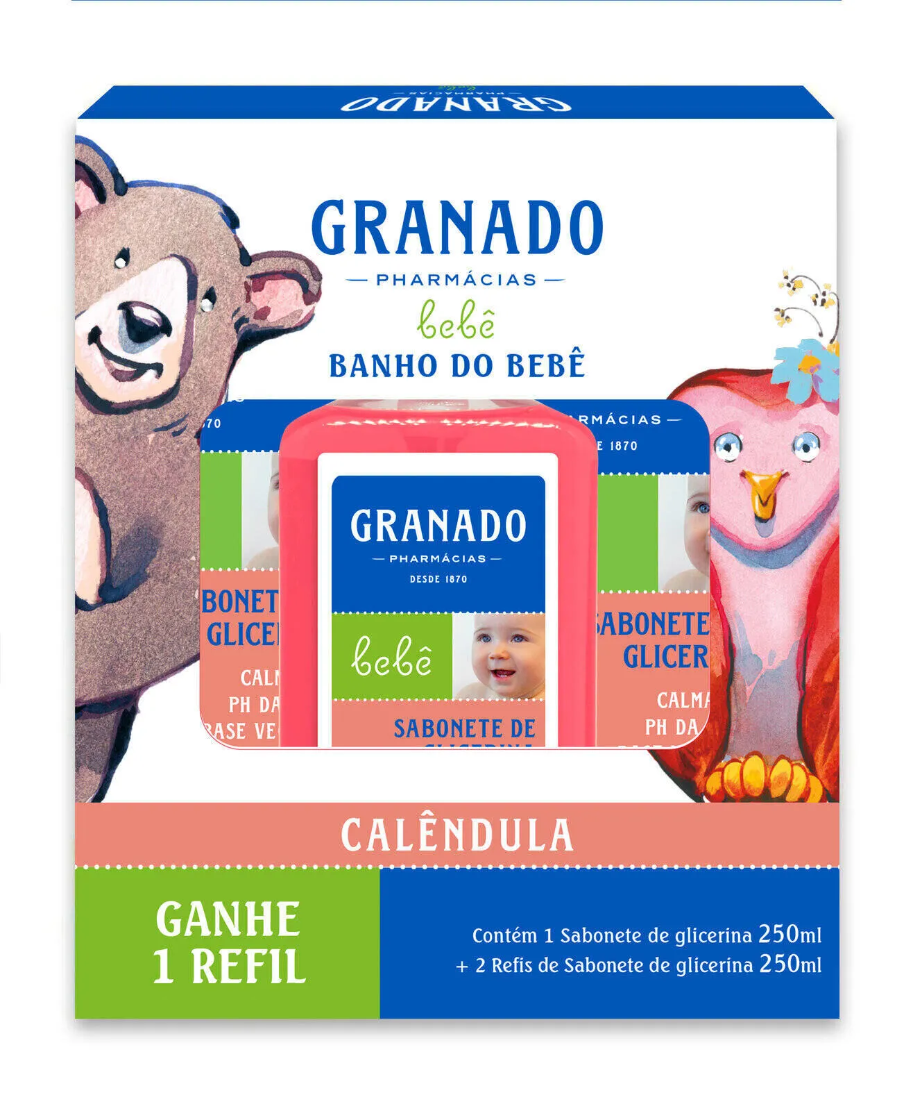 Kit Banho do Bebê Granado Sabonete Líquido Infantil Glicerina Calêndula 250ml 1 Uni + Refil Sabonete Líquido Infantil Calêncula 250ml 2 Uni