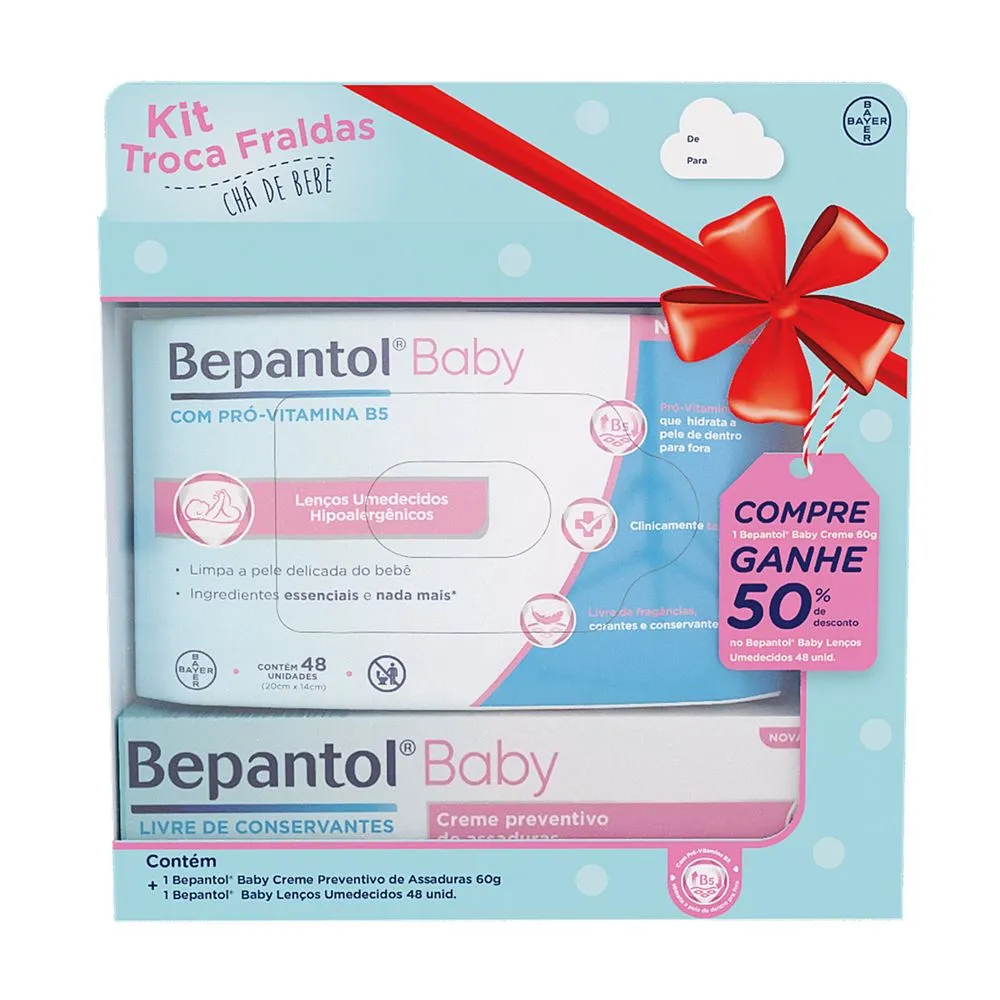 Kit Bepantol Baby Troca de Fraldas Pomada para Assadura Bepantol Baby 60g 1 Uni + Lenços Umedecidos Bepantol Baby 48 Unidades