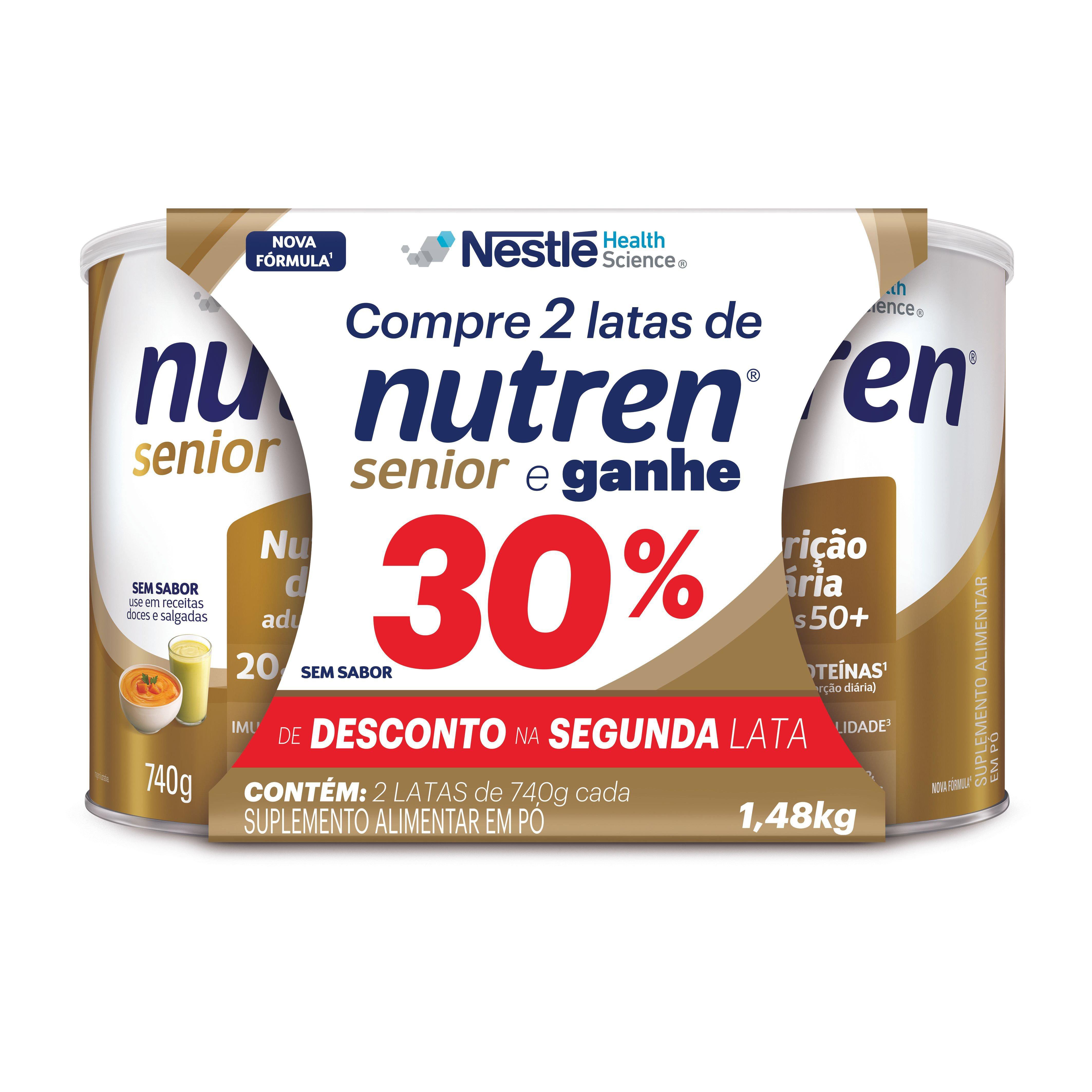 Kit Complemento Alimentar Nutren Senior Sem Sabor 1,48Kg Ganhe 30% de Desconto na Segunda Lata