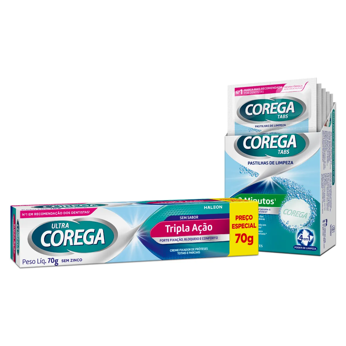Kit Corega Fixador de Prótese Ultra Corega 70g + Pastilha de Limpeza Corega Tabs 6 Unidades