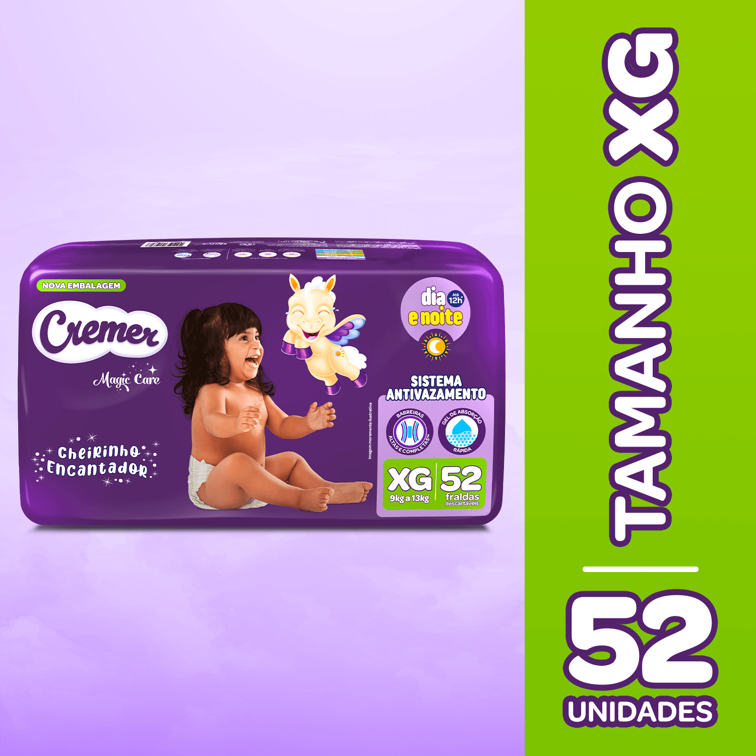 Kit Cremer Magic Care Dia e Noite Fralda Descartável XG 3 Pacotes 52 Uni Cada