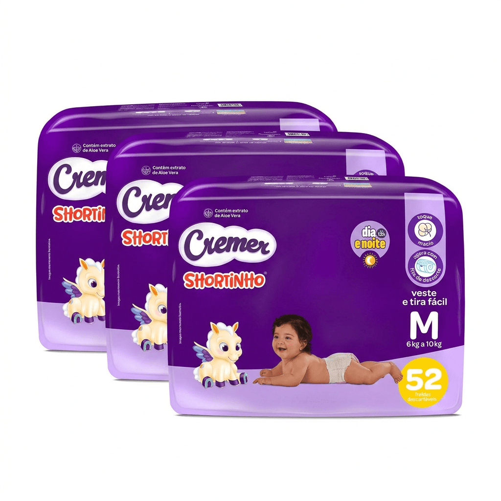 Kit Cremer Shortinho Fralda Calça M 3 Pacotes 52 Uni Cada