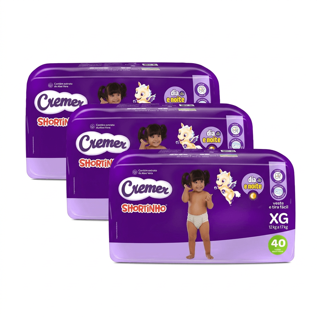Kit Cremer Shortinho Fralda Calça XG 3 Pacotes 40 Uni Cada