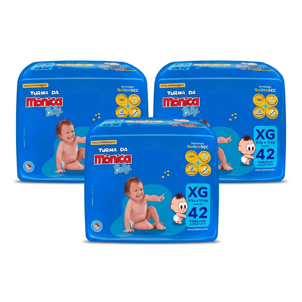 Kit Cremer Turma da Mônica Baby Fralda Descartável Mega XG 3 Pacotes 42 Uni Cada