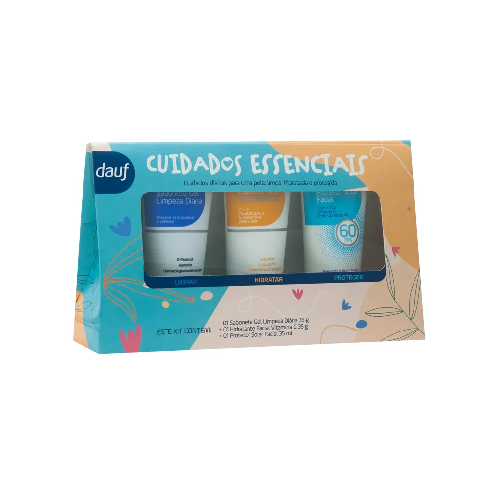 Kit Dauf Cuidados Essenciais Gel de Limpeza + Protetor Solar FPS 60 + Hidratante Facial