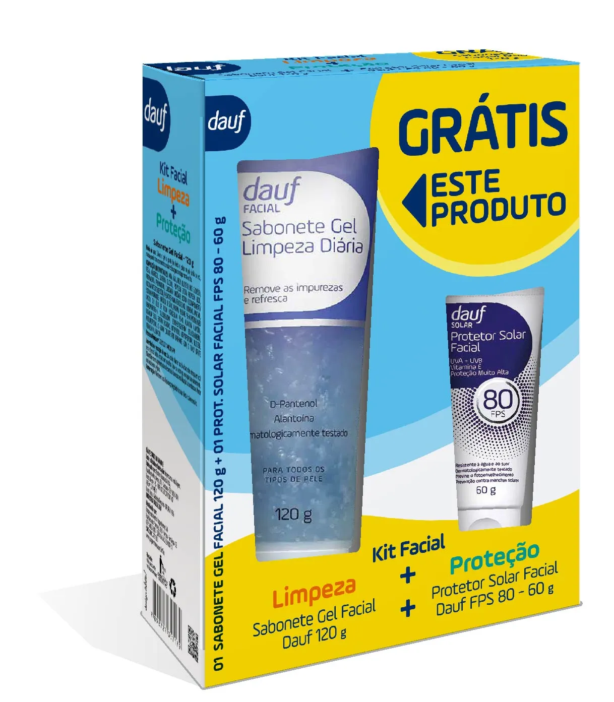 Kit Dauf Protetor Solar Facial Fps80 60g Gratis Dauf Sabonete Gel Uso Diário 120g