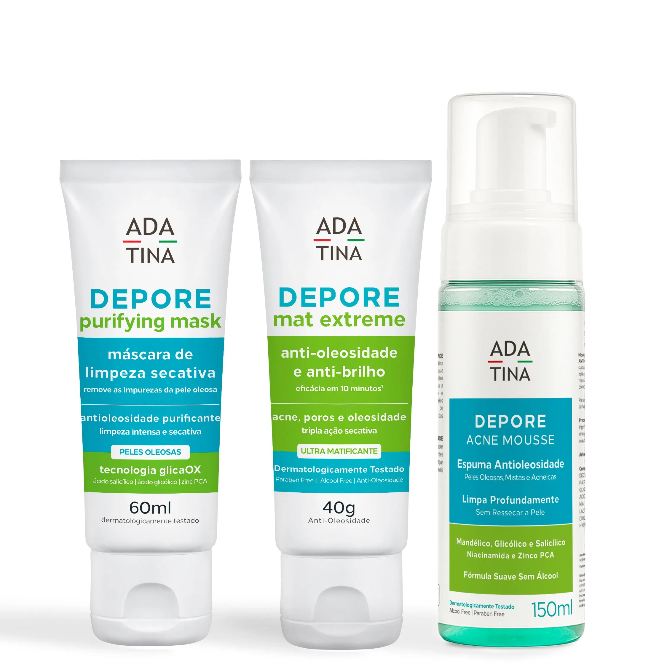 Kit Depore Pele Oleosa Acne Espuma Máscara Hidratante