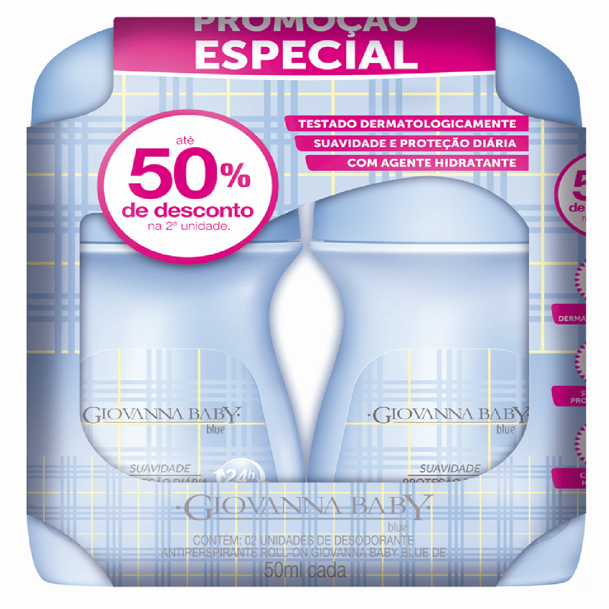 Kit Desodorante Antiperspirante Giovanna Baby Blue 48h Roll-On 50ml 2 Unidades