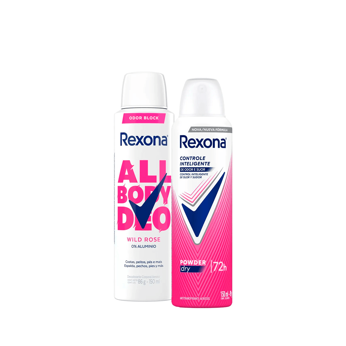 Kit Desodorante Rexona Powder Dry 72h 150ml + Desodorante Corporal Rexona All Body Deo Wild Rose 150ml