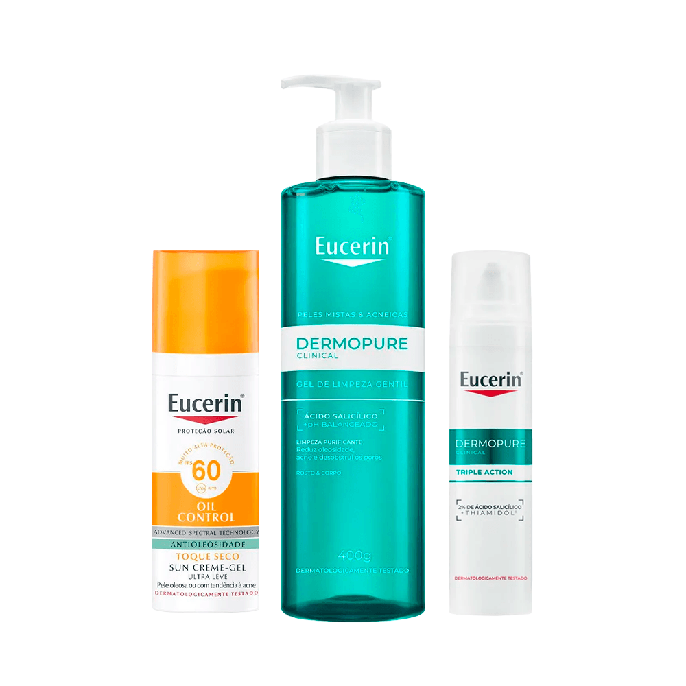 Kit Eucerin Gel de Limpeza Facial Dermopure Oil Control 400ml + Sérum Facial DermoPure Oil Control 40ml + Protetor Solar Facial Oil Control FPS60 52g