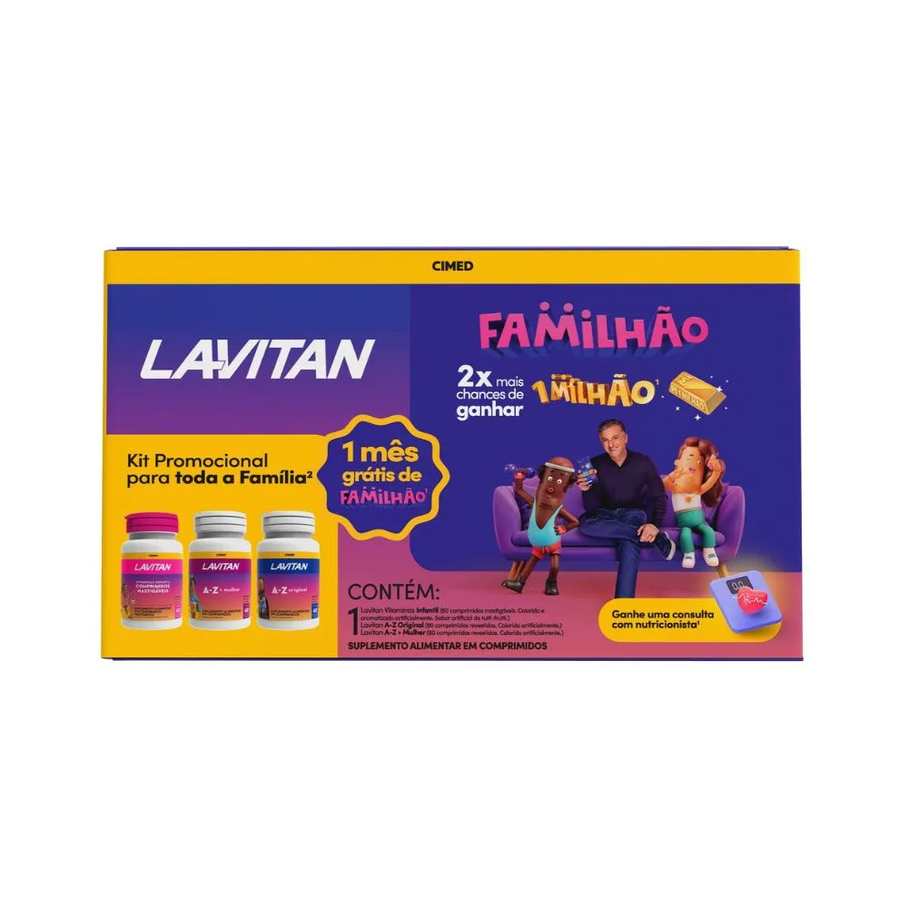 Kit Familhão Lavitan A-Z Original 60 Comprimidos + A-Z Mulher 60 Comprimidos + Infantil Sabor Tutti-Frutti 60 Comprimidos Mastigáveis
