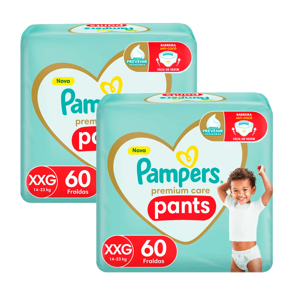 Kit Fralda Pampers Pants Premium Care XXG 2 Pacotes Com 60 Uni Cada