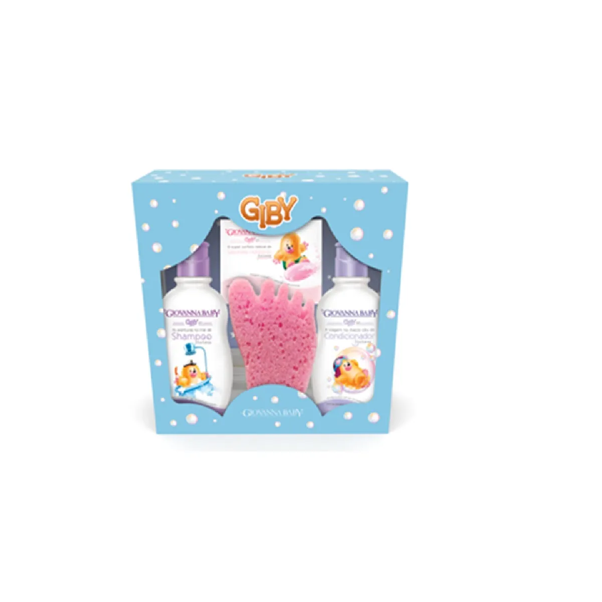 Kit Giovanna Baby Shampoo Infantil Giby Azul 1 Uni + Condicionador Giby Azul 1 Uni + Sabonete em Barra Giby Rosa 1 Uni Grátis Esponja