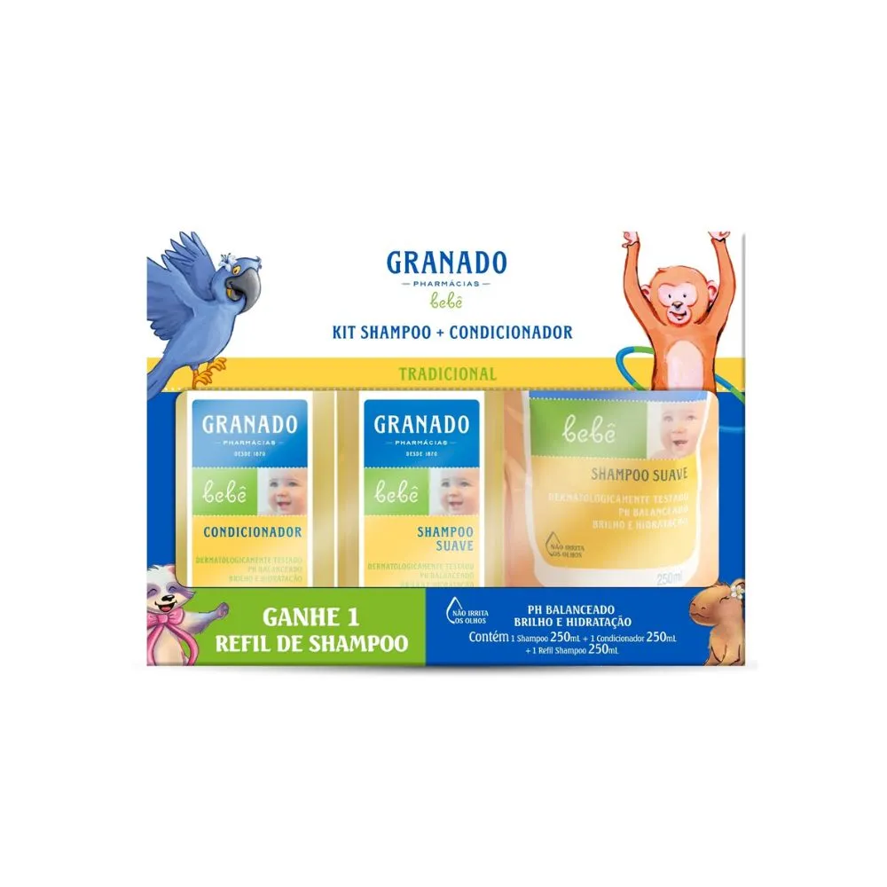 Kit Granado Bebê Shampoo Suave 250ml + Condicionador Tradicional 250ml + Refil De Shampoo 250ml