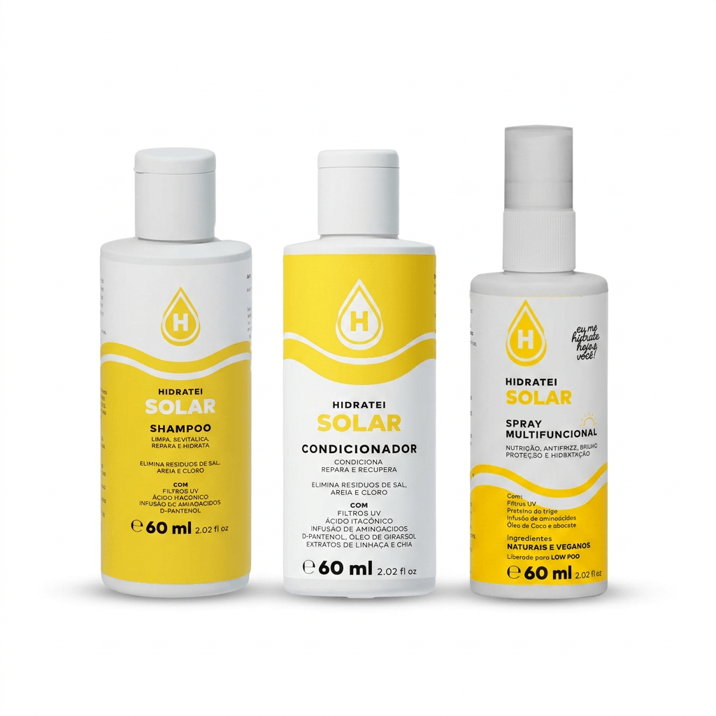Kit Hidratei Solar Shampoo 60ml + Condicionador 60ml + Spray Multifuncional 60ml