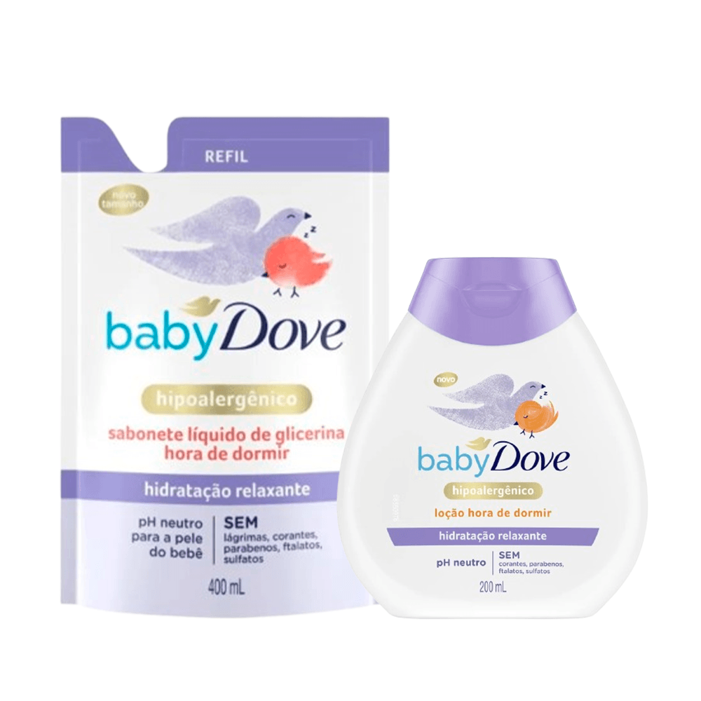Kit Infantil Dove Hidratação Relaxante Sabonete Líquido Refil 400ml + Loção Hidratante 200ml