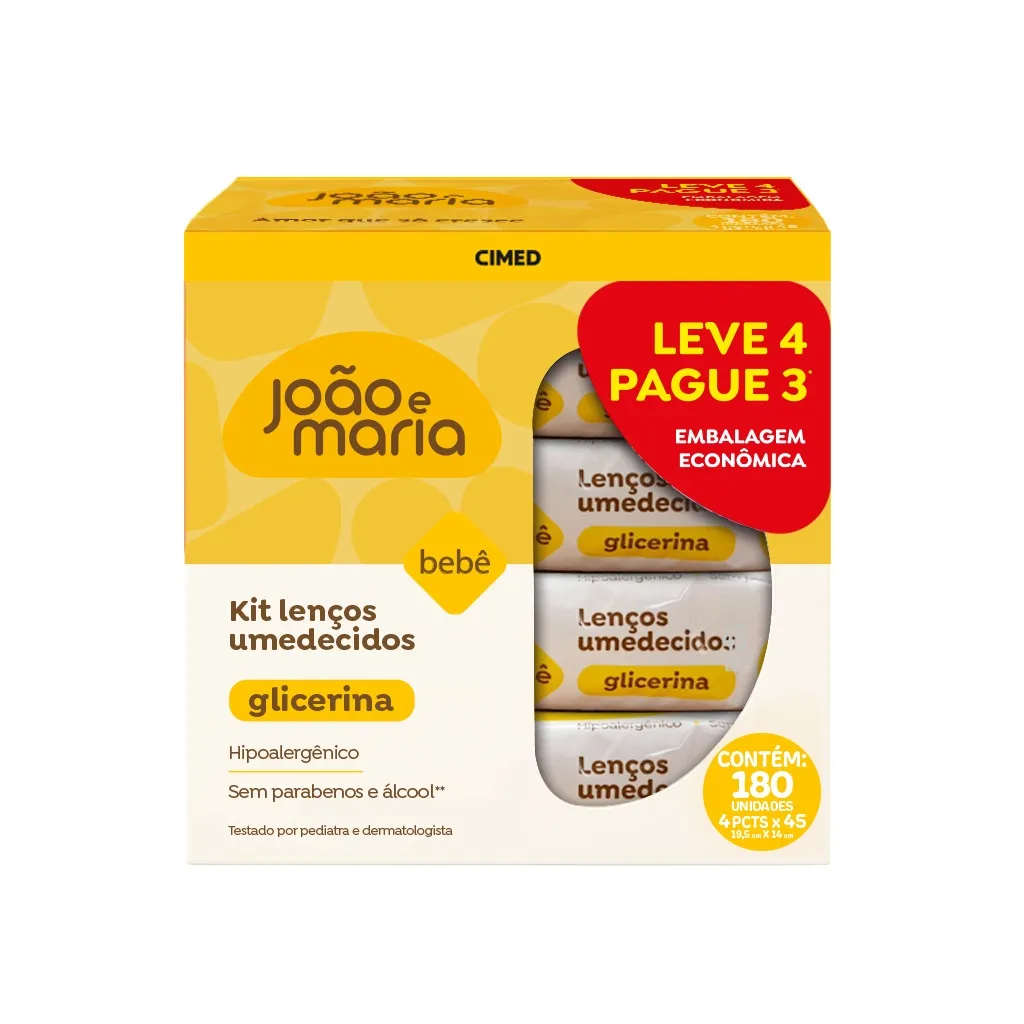 Kit Lenço Umedecido João E Maria Com Fragrância Bebê Pacote 4 Und 45 Unidades Cada Leve 4 Pague 3