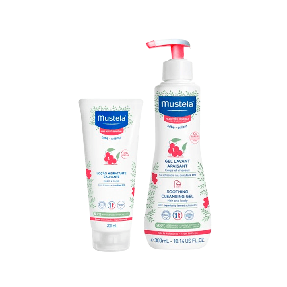 Kit Mustela Gel Lavante Calmante Pele Muito Sensível 300ml + Hidratante Calmante para Pele Muito Sensível 200ml