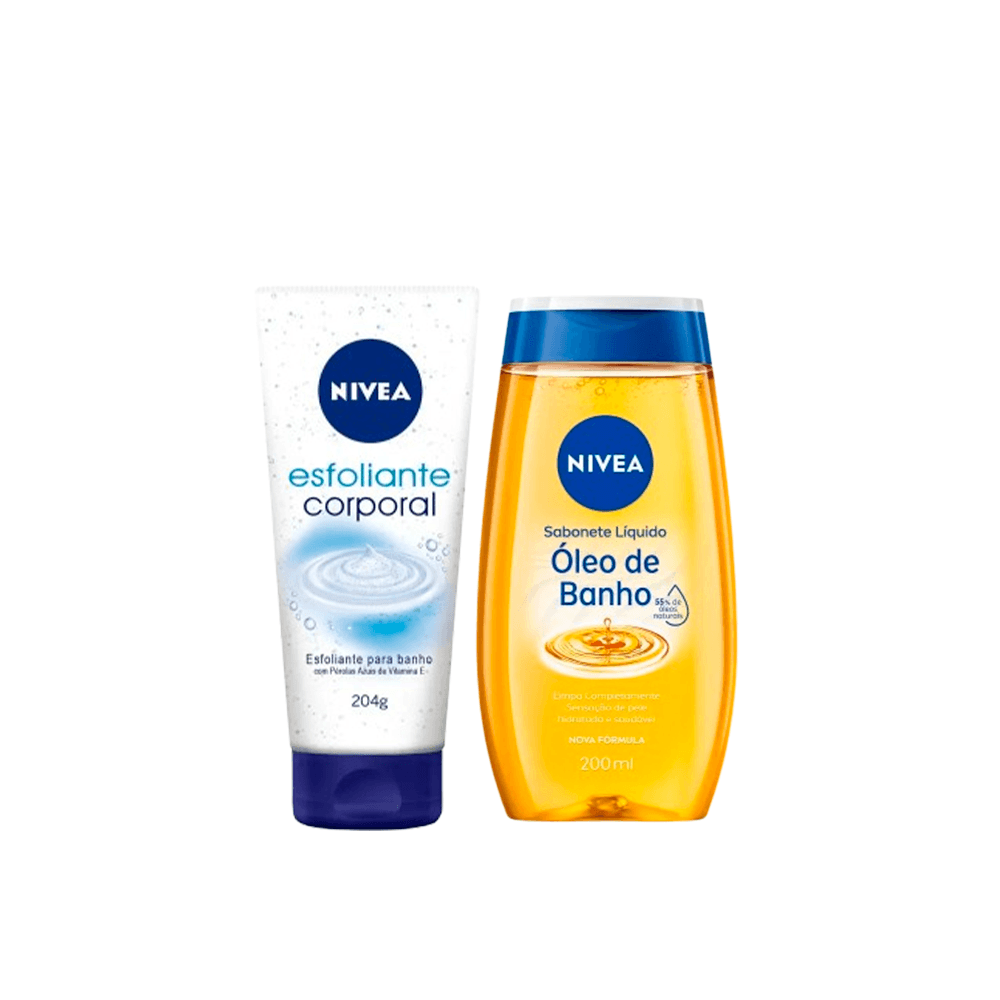 Kit Nivea Sabonete Líquido Óleo de Banho 200ml + Esfoliante Corporal para Banho 200g