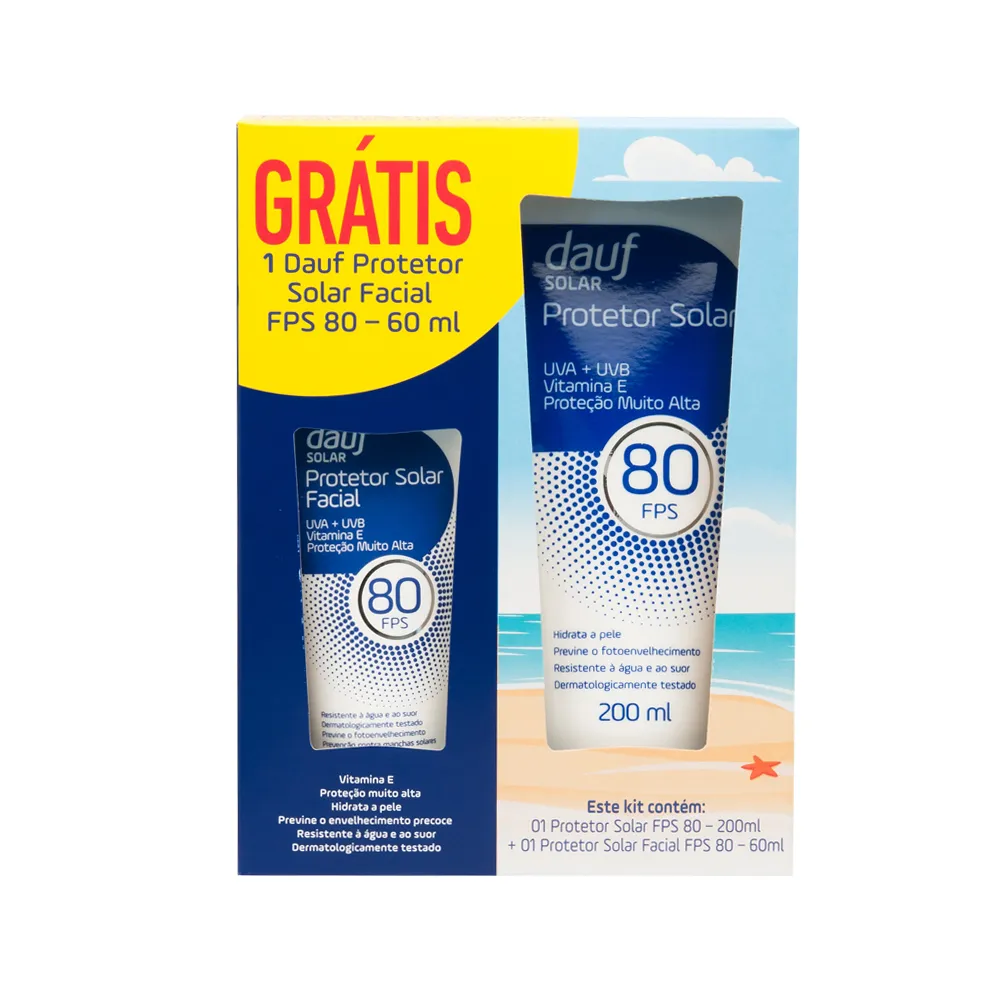 Kit Protetor Solar Corporal Dauf Fps80 Com 200ml Grátis Protetor Facial Fps80 Com 60ml