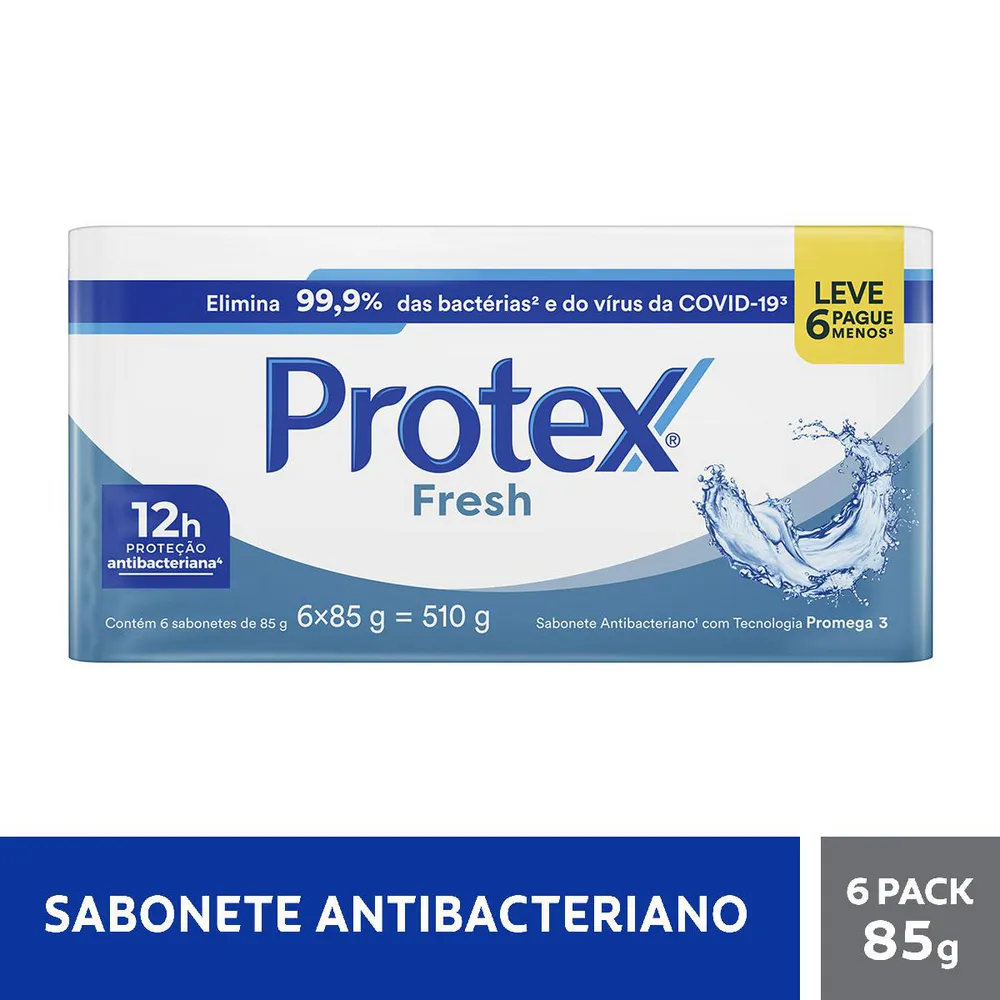 Kit Sabonete em Barra Protex Fresh Antibacteriano 85g 6 Unidades