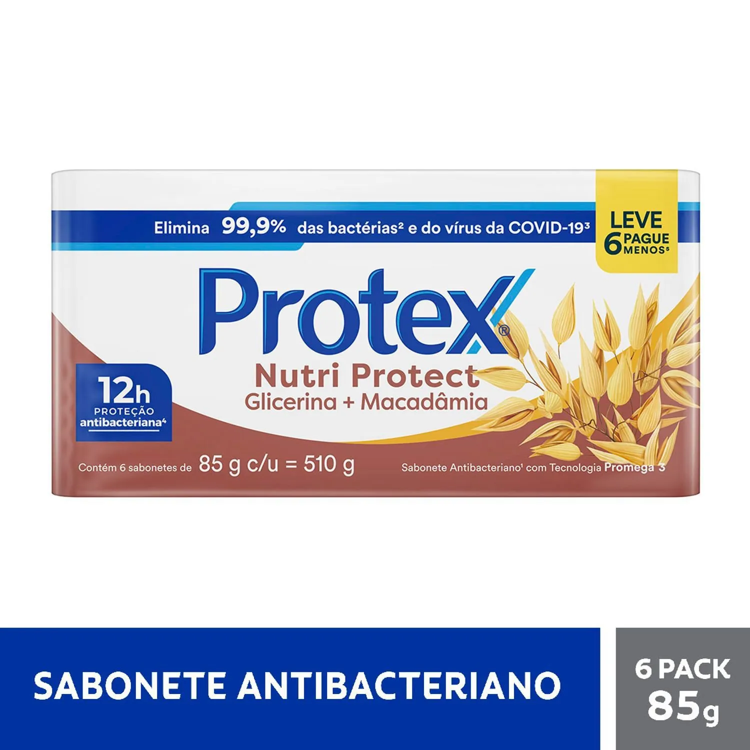 Kit Sabonete em Barra Protex Macadâmia Antibacteriano 85g 6 Unidades