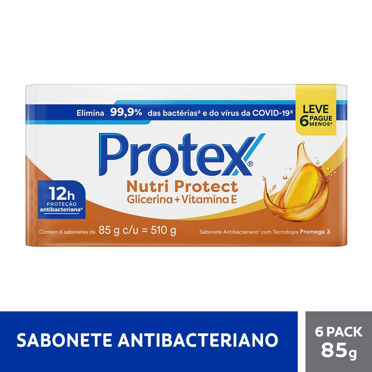 Kit Sabonete em Barra Protex Nutri Protect Glicerina + Vitamina E Antibacteriano 85g 6 Unidades