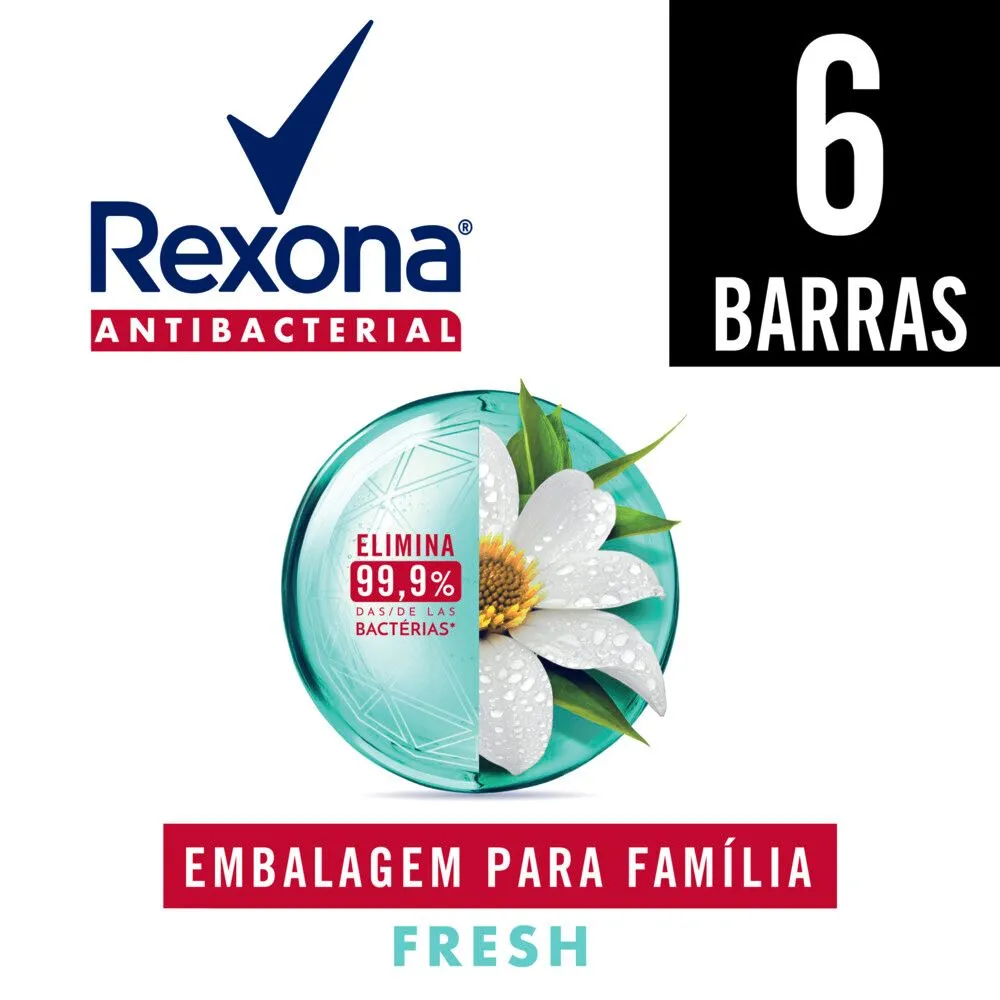 Kit Sabonete em Barra Rexona Antibacterial Fresh 84g 6 Unidades