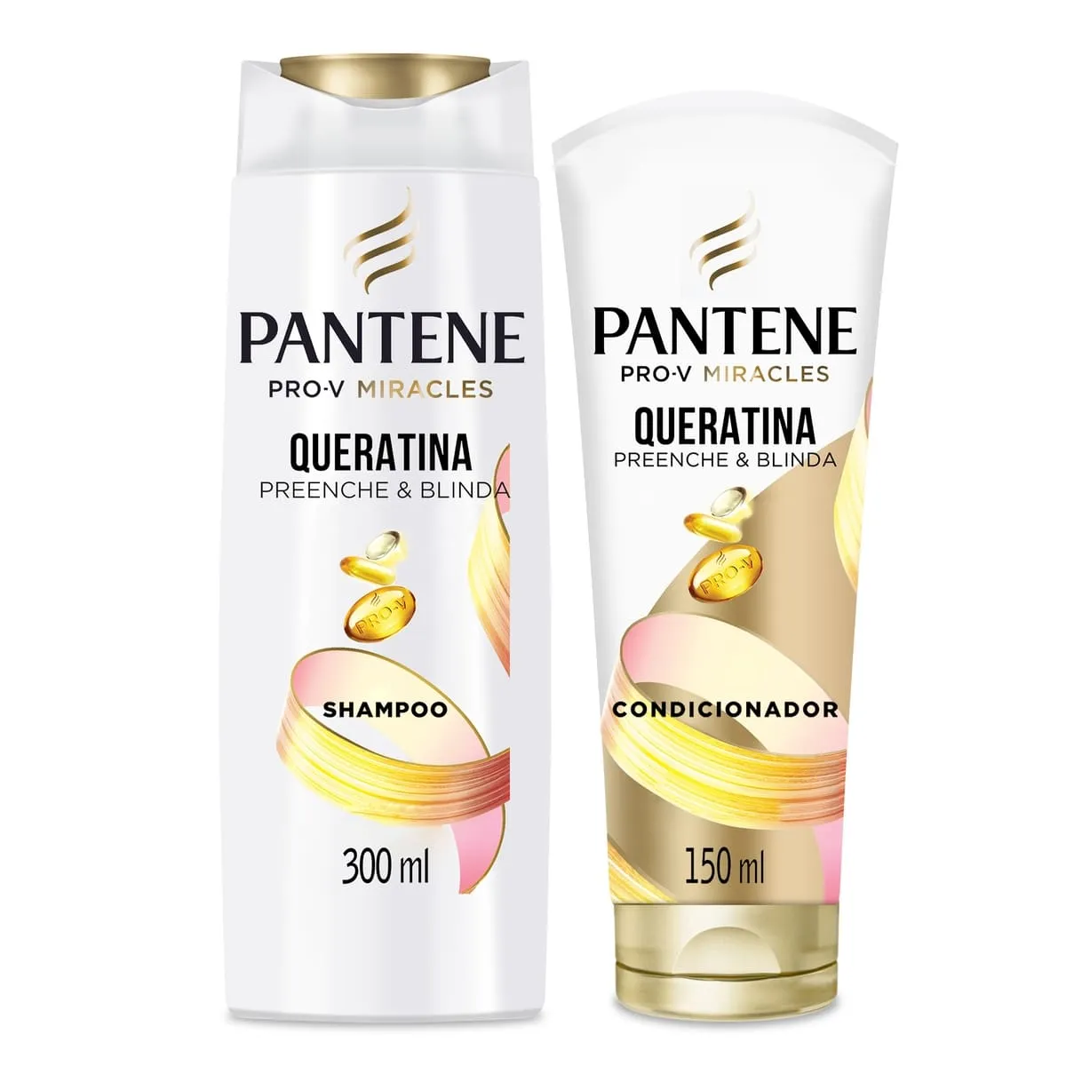 Kit Shampoo Pantene Pro-V Pro-V Miracles Queratina Preenche & Blinda 300ml 1 Uni + Condicionador Miracles Queratina 150ml 1 Uni
