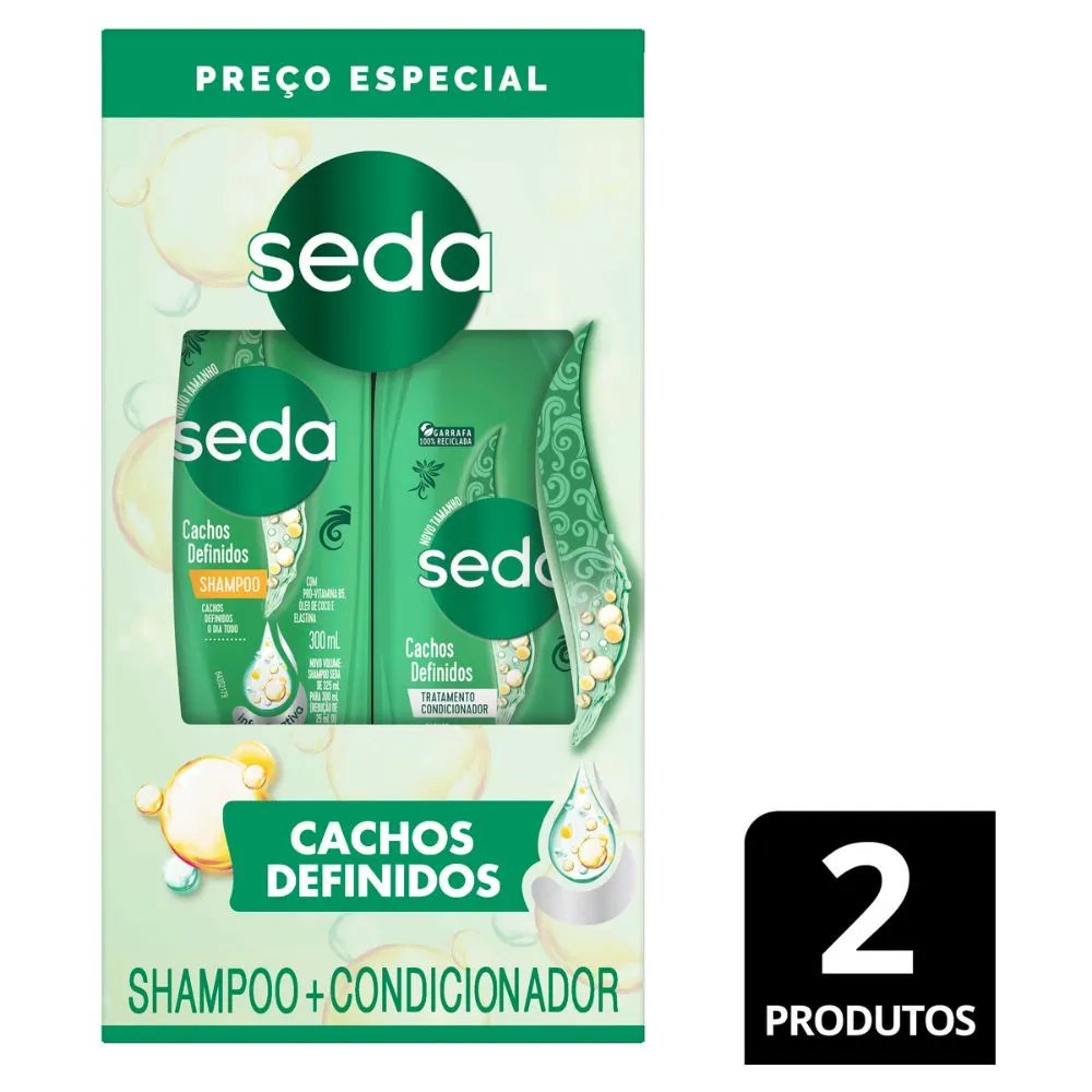 Kit Shampoo Seda Cachos Definidos 300ml 1 Unidade + Condicionador Seda Cachos Definidos 190ml 1 Unidade