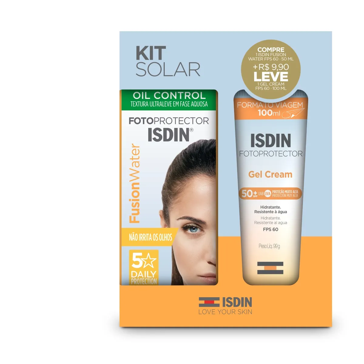 Kit Solar Isdin Duo Fps60 Fusion Water 50ml + Gel Cream Corporal 100ml