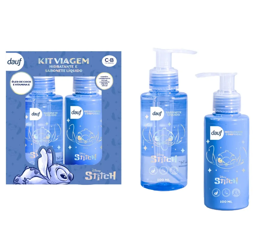 Kit Viagem Dauf Stitch Sabonete Liquido 100ml + Hidratante Corporal 100ml