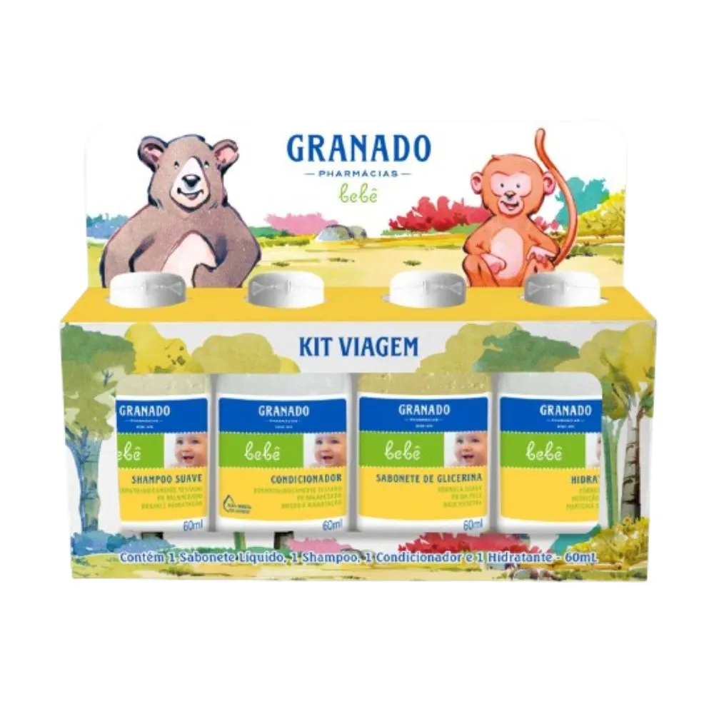 Kit Viagem Grando Shampoo Infantil Bebê Suave 60ml 1 Uni + Condicionador 60ml 1 Uni + Sabonete Líquido Glicerina 60ml 1 Uni + Hidratante 60ml 1 Uni