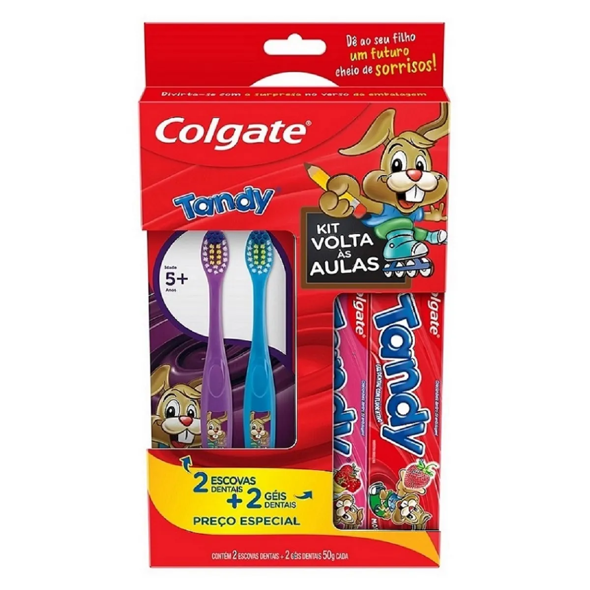 Kit Volta as Aulas: Gel Dental Infantil Tandy 50g 2 Unidades + Escova Dental Infantil Tandy +5 anos 2 Unidades Preço Especial