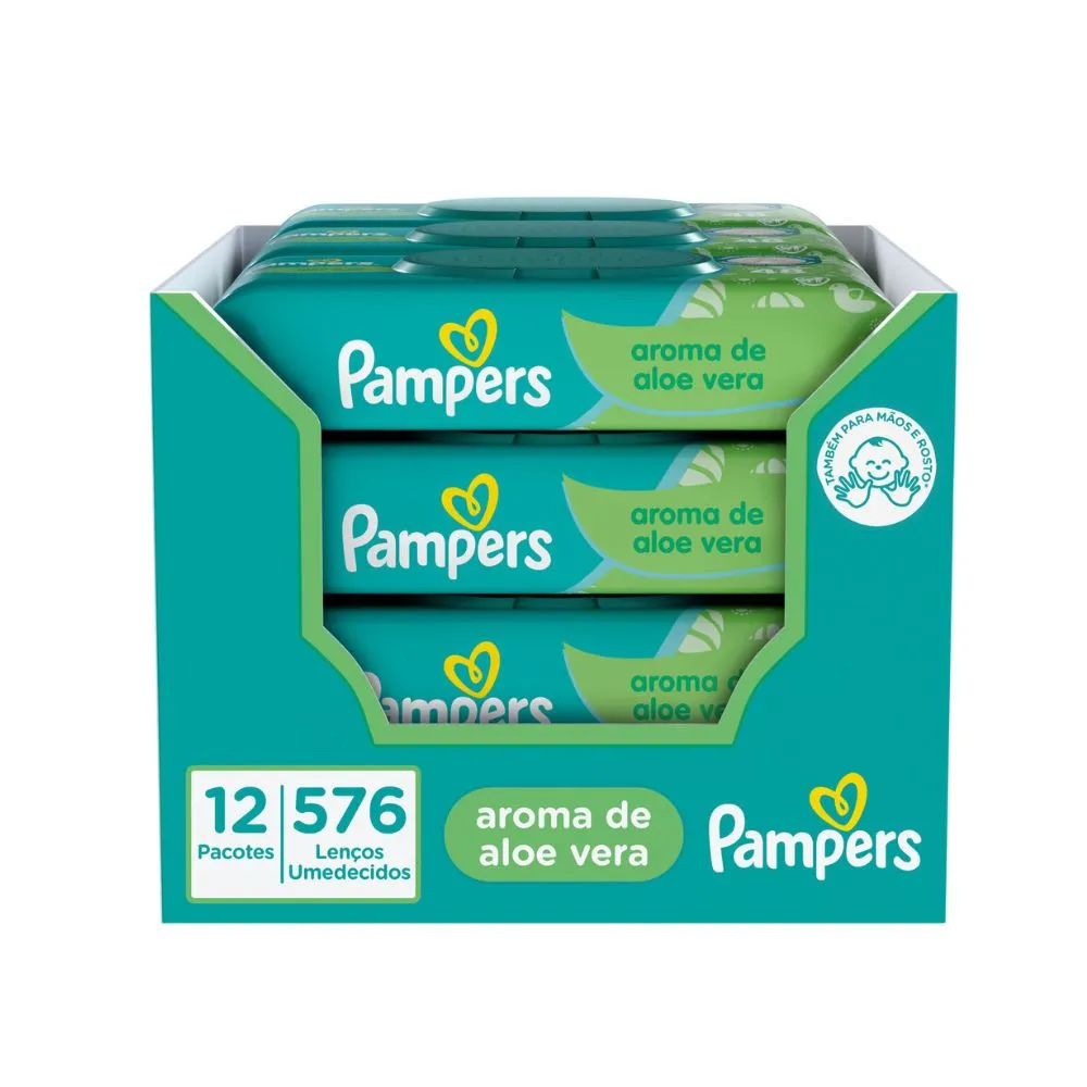 Lenços Umedecidos Pampers Aroma de Aloe Vera 48 Unidades Leve 12 Pacotes