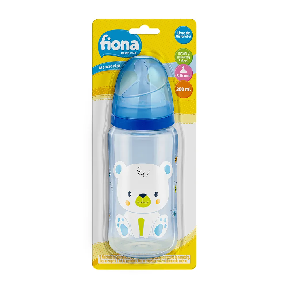 Mamadeira Fiona Desenhos Anatômica +6 meses Sem BPA Azul Tamanho 2 300ml 1 Unidade